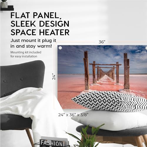 EconoHome Wall Mount Space Heater Panel - with Thermostat - 600 Watt Convection Heater - Ideal for 200 Sq Ft Room - 120V Electric Heater - color: Pink Ocean