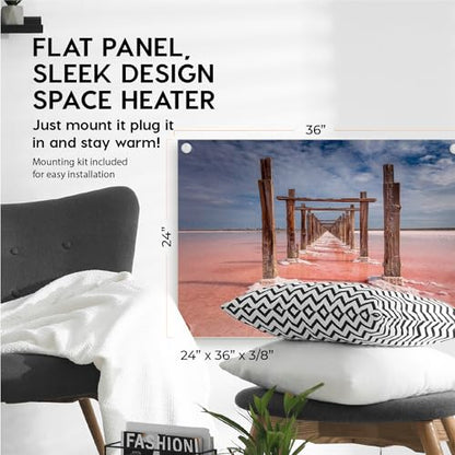 EconoHome Wall Mount Space Heater Panel - with Thermostat - 600 Watt Convection Heater - Ideal for 200 Sq Ft Room - 120V Electric Heater - color: Pink Ocean