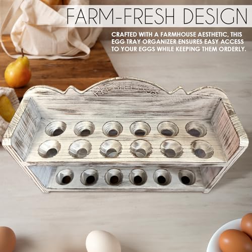 White Premium Pine Wooden Egg Holder 2-Tier Durable 24-Egg Storage Solution Ideal for Modern and Rustic Kitchen Fresh Eggs - color: White