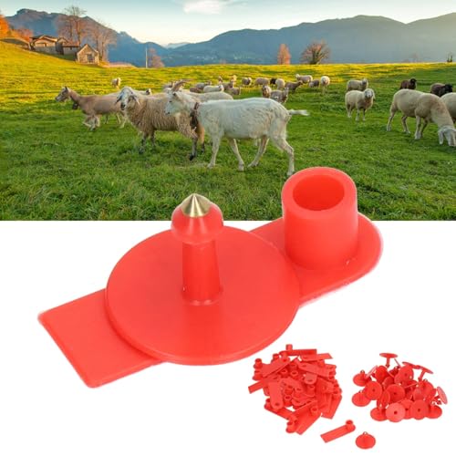 Blank 100 Pieces Plastic Livestock Ear Tags Kit for Cattle Pigs Calf Hogs Goat Small Animal Identification Earring Tagger, 100 Sets with Livestock Ear Tag Pin, Red