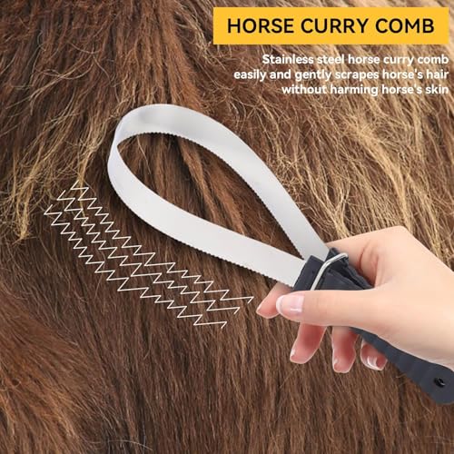 Stainless Steel Horse Curry Comb, Shedding Blade Horse Brush Scraper Dog Shedding Blade Stainless Steel Grooming Blade for Horse Hair Cleaning