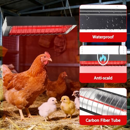 Dual Watt Heat Lamp for Chickens - Chicken Coop Heater with Carbon Fiber Bulb,2 Temperature Adjustable (165/330W),Hanging Heat Lamp for Chicks,Pets and Poultry