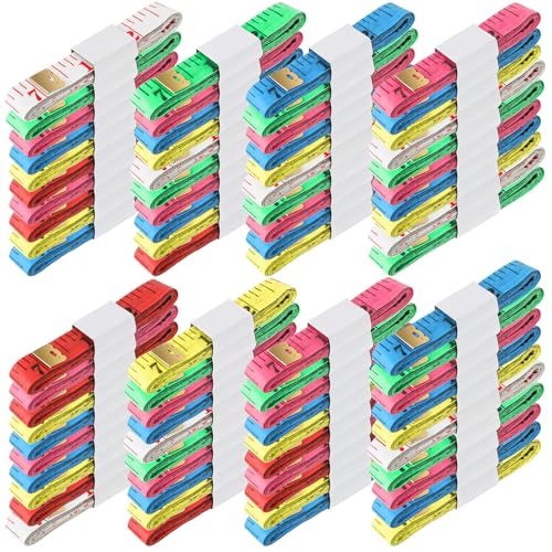 Macarrie 100 Pcs Soft Tape Measure Bulk Double Scale 150 Cm/ 60 Inch Vinyl Body Measuring Tape for Sewing Soft Ruler for Weight Loss Body Measurement Fabric Cloth Tailor Craft, Random Colors
