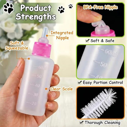 Tondiamo 17 Pcs Kitten Bottle Feeding Kit Puppy Bottles for Nursing Puppy Milk, Replacement Nipples Cleaning Brushes Bottle Opening Needles for Newborn Pet Cat Dog Rabbit Goat - color: Blue, Pink