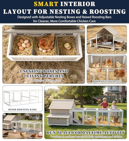 Gowoodhut Chicken Coop with Run for 2–6 Chickens Large Outdoor Backyard Hen House for Beginners Weatherproof Wooden Poultry Cage with Nesting Boxes Perches & Easy-Clean Tray - size: 118.3"L x 61.1"W x 40.0"H