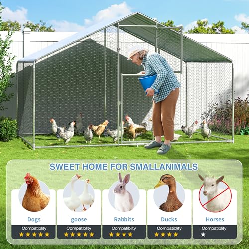 Polar Aurora Metal Chicken Coop, Large Outdoor Chicken Pen, Walk-in Chicken Run for 6-20 Chickens, Double Door Chicken House with Waterproof UV Protection Cover for Backyard (Spire-S) - size: 118.0"L x 78.7"W x 76.8"H