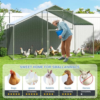 Polar Aurora Metal Chicken Coop, Large Outdoor Chicken Pen, Walk-in Chicken Run for 6-20 Chickens, Double Door Chicken House with Waterproof UV Protection Cover for Backyard (Spire-S) - size: 118.0"L x 78.7"W x 76.8"H