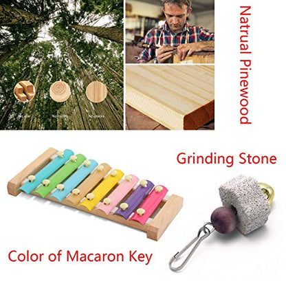 Chicken Xylophone Toy for Hens Suspensible Wood Xylophone Toy with 8 Metal Keys Chicken Coop Pecking Toy with Grinding Stone (Macaron Color)
