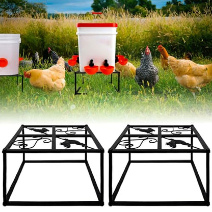 2Pcs Metal Stand for Chicken Feeder Waterer Heavy Duty Chicken Water Feeder Stand Holder with 4 Legs Iron Chicken Waterer Bucket Barrel Stand Rectangular Support Rack for Coop Poultry Indoor Outdoor