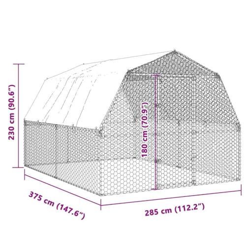 Silver Galvanized Steel Chicken Coop with Lockable Door 147.6x112.2x90.6 Inch Large Outdoor Animal Enclosure for Chickens Ducks Rabbits Waterproof Roof - size: 147.6" x 112.2" x 90.6" (L x W x H)