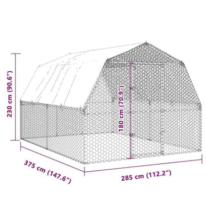 Silver Galvanized Steel Chicken Coop with Lockable Door 147.6x112.2x90.6 Inch Large Outdoor Animal Enclosure for Chickens Ducks Rabbits Waterproof Roof - size: 147.6" x 112.2" x 90.6" (L x W x H)