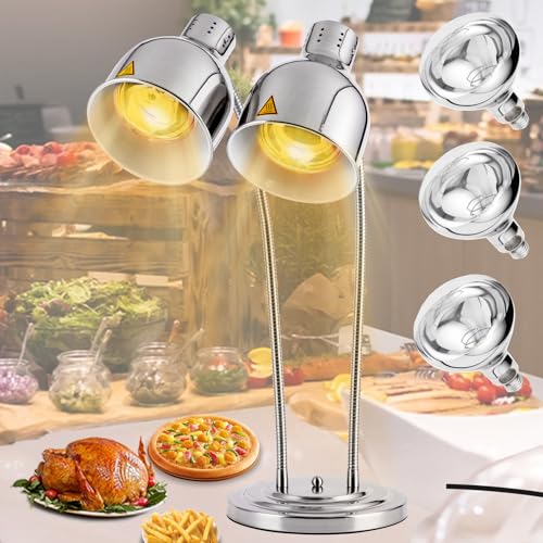 Stainless Steel Food Warmer Lamp Heat Lamp with Bulbs for Food Heating Lamp Commercial Food Buffet Warmer Lamp Restaurant Food Service - color: Silver