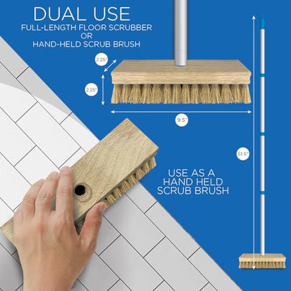 LOLA Deck Scrub Brush, 9" x 3.5" Head w/Natural Coco Bristles for Outdoor Cleaning, Removes Dirt & Grime from Patios, Decks, Grout, 1 Count - size: 1 Count, style: Coco Deck Broom -Steel Handle