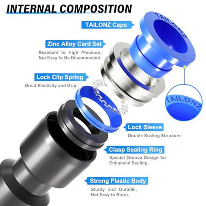TAILONZ PNEUMATIC 1/2 Inch od Push to Connect Fittings Pneumatic Fittings Kit 2 Spliters+2 Elbows+2 tee+2 Straight (8 pcs) - color: Blue, size: 1/2"OD/8PCS