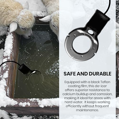 Upgraded 500-Watt Chicken Water Heater - Submergible Cast Aluminum Utility De-Icer with Black Teflon Coating for Livestock Tanks, Winter Bird Bath, and Mineral Buildup Resistance