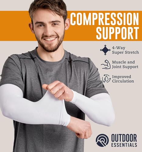 OutdoorEssentials UV Sun Sleeves for Men & Women, Cooling Arm Sleeves UPF 50+ | Golf, Tattoo Cover Up, Sun Protection - color: (2 Pairs): 2 White