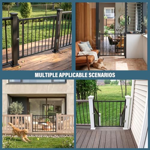 Deck Railing Gate Outdoor, Upgraded Expandable 3 to 4 FT.W x 32in.H, with Latch, No Cutting Required, Freestanding Pet Gate for Large Openings, Stairs, Hallways, Doorways, Deck, Yard (Black) - color: 32in