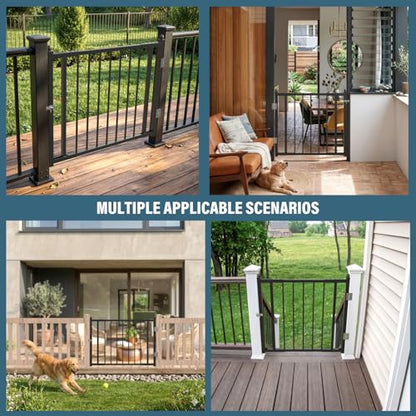 Deck Railing Gate Outdoor, Upgraded Expandable 3 to 4 FT.W x 36in.H, with Latch, No Cutting Required, Freestanding Pet Gate for Large Openings, Stairs, Hallways, Doorways, Deck, Yard (Black) - color: 36in