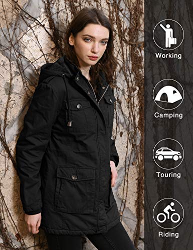 wantdo Women's Winter Coat Warm Anorak Parka Cotton Windproof Jacket with Removable Hood - color: Black, size: Medium