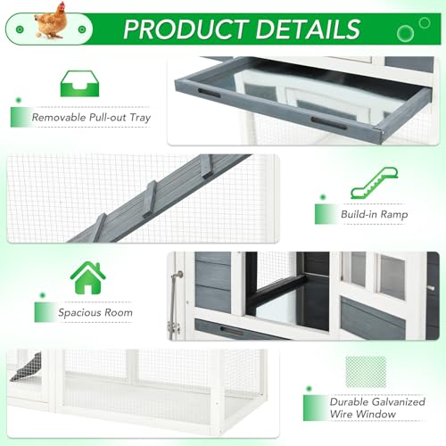 AECOJOY 123“ Chicken Coop with 4 Nesting Boxes&Run | Large Wooden Chicken Coop Hen House Hutch Poultry Cage, Grey&White - color: Grey&White