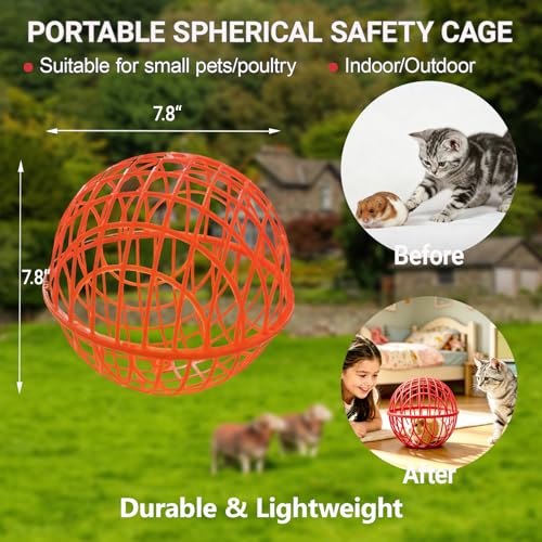7.8" Ball-Shaped Movable Pigeon Chick Coop, Little Rabbit Duck Guinea Pig Safe Walking Net,Preventing Dog Bites, Predation by Eagles Wolves Cats Eagles, Pet Safety Cage - color: Red