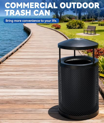 Outdoor Trash Can Commercial, Heavy Duty Large Metal Garbage Can for All Weather Resistant, Garbage Bin Waste Receptacle for Parks, Streets, Patio, Public Spaces (30 Gal-Round-Lid)