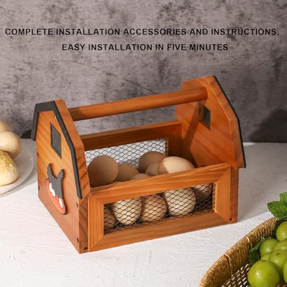 Egg Basket for Gathering Fresh Eggs, Farmhouse Egg Collecting Basket, Wood Chicken Egg Basket Countertop. （Brown Medium） - color: Brown, size: Medium