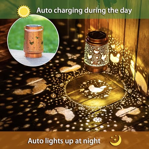 2 Pack Solar Chicken Lanterns Outdoor Waterproof Hanging Lights for Garden Decor, Yard, Patio, Lawn, Tabletop, Pathway, Landscape - Metal Decorative LED Gifts for Women Men - style: 2 Pack Chicken