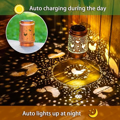 2 Pack Solar Chicken Lanterns Outdoor Waterproof Hanging Lights for Garden Decor, Yard, Patio, Lawn, Tabletop, Pathway, Landscape - Metal Decorative LED Gifts for Women Men - style: 2 Pack Chicken