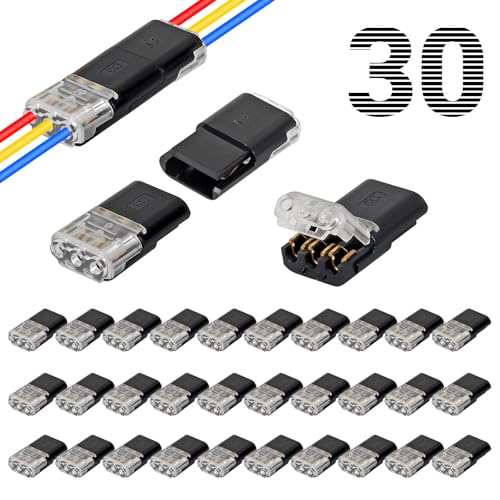 30PCS 3-Pin Double Wire Plug in Connector,Pluggable Low Voltage Wire Connector with Locking Buckle,Quick Disconnect Led Light Strip Connectors 3 Pin,No Wire Stripping Cutting 18-22AWG - color: 30PCS