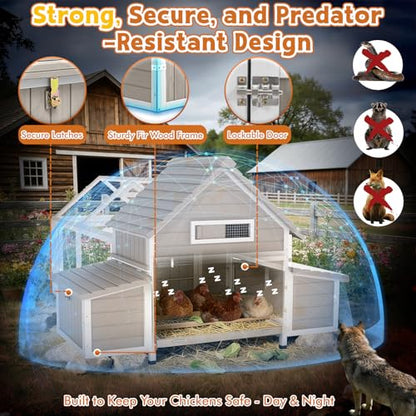 Ketive 83" L Large Chicken Coop with Run for 4-6 Chickens, Expandable Wooden Backyard Hen House Poultry Cage with 4 Reinforced Nesting Boxes, Dual Ramp Doors, Removable Slide-Out Tray, Curved Roof - size: 83.0"L x 58.0"W x 39.5"H