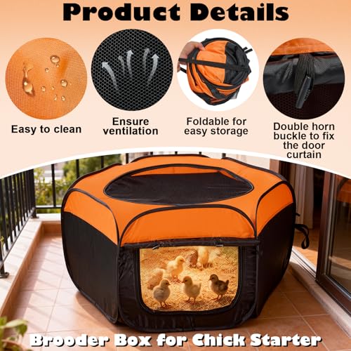 Brooder Box for Chicks, Pop-Up Chicken Brooder Playpen with Dual Doors, Mesh Top Cover & Waterproof Mat, Portable Chick Enclosure for Baby Chicks, Ducks & Quail, Holds Up to 15 Chicks