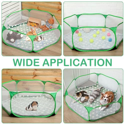 VitalCozy Hamster Playpen with Mat Small Animal Cage Tent Breathable Transparent Guinea Pig Playpen Waterproof Portable Yard Fence Mat Foldable Exercise Cage Outdoor Indoor (Green,Star) - color: Green