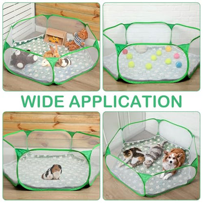 VitalCozy Hamster Playpen with Mat Small Animal Cage Tent Breathable Transparent Guinea Pig Playpen Waterproof Portable Yard Fence Mat Foldable Exercise Cage Outdoor Indoor (Green,Star) - color: Green