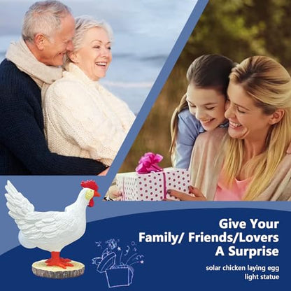 Solar Garden Statues Outdoor Decor, Miniature Chicken Egg Lamp Figurine Mother’s Day Decorations Chickens Lights with Egg in Butt LED 3D Sculpture for Patio, Lawn - Unique Christmas Housewarming Gift - style: chicken