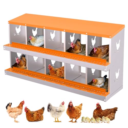 GarveeHome 10 Holes Nesting Boxes for Chickens, Roll Away Chicken Nesting Box with Lid Cover, Easy Egg Collection, Chicken Laying Box for Outdoor, Poultry Coop, Farm, Yard - color: orange, size: 10 holes