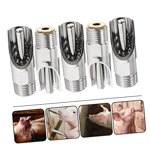 POPETPOP 5pcs Automatic Pig Waterer Stainless Steel Pasture Feeder Piglets Waterer Livestock Drinking Water Nipple