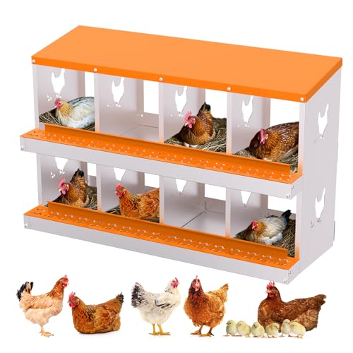 GarveeHome 8 Holes Nesting Boxes for Chickens, Roll Away Chicken Nesting Box with Lid Cover, Easy Egg Collection, Chicken Laying Box for Outdoor, Poultry Coop, Farm, Yard - color: orange, size: 8 holes