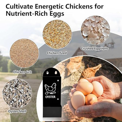 Chicken Grit and Oyster Shell Feeder, Poultry Feeder with Visual Window, No-Mess Weatherproof, Metal Hanging Gravity Chicken Feeder, Chicken Coop Accessories (Grit-Black) - color: Black