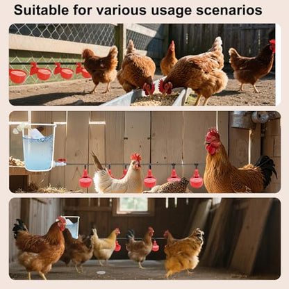 Automatic Chicken Watering System Including 8 Chicken Water Cups, 6 Meters Black Plastic Hose, Other Pipe Accessory, Float Valve Automatically dispenses Water, Making Poultry Feeding Easy