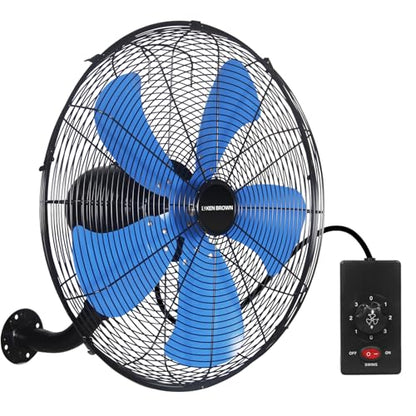 KEN BROWN 18 Inch 3-Speed High Velocity Industrial Oscillating Fan, Wall Mount Fan with Max. 4200 CFM, Seperated Switch and 5 Blades, Heavy Duty Metal for Household/Patio/Workshop, Blue - size: 18 Inch Wall Fan