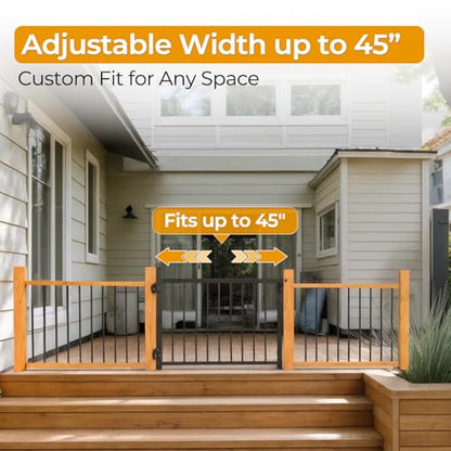 36"x45" Aluminum Deck Fence Gate Outdoor | with Auto-Closing Hinges and Latch, 3/4" Round Black Powder Coated for Patios Railing Indoor & Outdoor