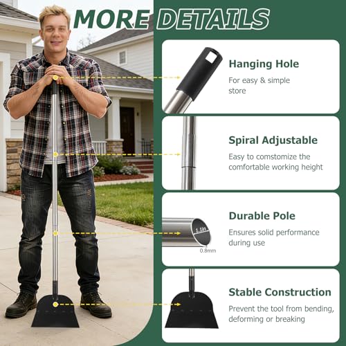 Floor Scraper Multifunctional Garden Shovel with 82” Adjustable Handle & Sharp Blade Heavy Duty All Steel Flat Shovel for Sidewalks Lawn Driveway Garden Weed Ice Dirt Moss Removal