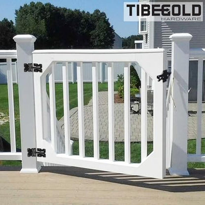 Self Closing Gate Hinges, Heavy Duty Hardware for Outdoor Vinyl/Woodn Fence Gates, 90 Degree Adjustable Gate Hinges Kit, Black Self Closing Hardware with Screw Kits and Swing Adjuster Tool, 2 Pack