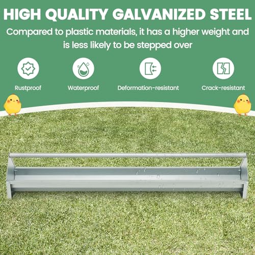 PETSITE 45 Inches Long Chicken Feeding Trough, Heavy Duty Galvanized Steel Chicken Feeder with Crossbar and Drainage Holes, Large Capacity Poultry Feeder Trough for Duck Geese Pigeon