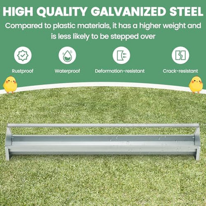 PETSITE 45 Inches Long Chicken Feeding Trough, Heavy Duty Galvanized Steel Chicken Feeder with Crossbar and Drainage Holes, Large Capacity Poultry Feeder Trough for Duck Geese Pigeon