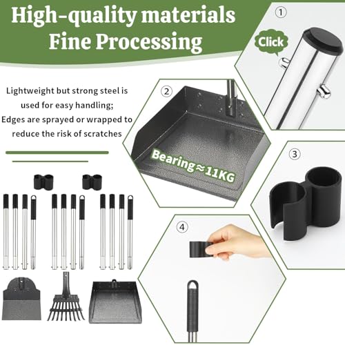 T2Y Pooper Scooper for Large Dogs, Rake & Spade & Extra Large Tray Set | 48" Tall No-Bend | 9.4'' Large Tray | Stainless Steel | Adjustable | Works on Grass, Gravel & Dirt | Easy to Install - size: Rake & Spade & Large Tray
