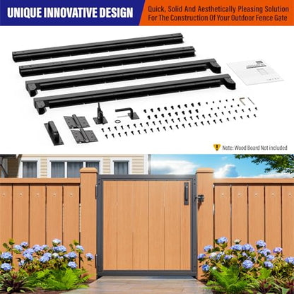 3x3FT (34.8"W X 35.4"H) 201 Stainless Steel Anti Sag Wooden Fence Gate Kit Heavy Duty Garden Gate Frame Hardware Kit Reinforcement (Left/Right Free-Installation) - size: W3xH3 FT