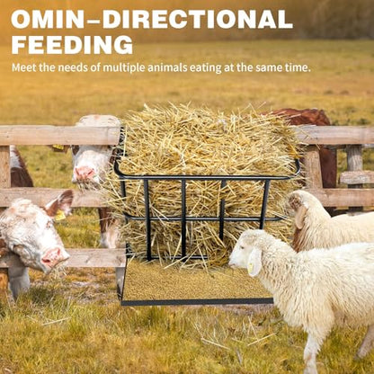 Horse Hay Feeder with Detachable Grain Tray, Wall-Mounted Design for Goats and Sheep, Heavy-Duty Steel Construction, Large Capacity, 23.6" L x 14.2" W x 23.3" H