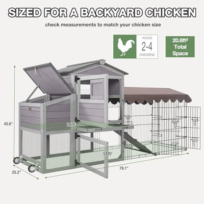 Large Chicken Coop Outdoor Waterproof Poultry House with Run, Asphalt Roof Wooden Hen Cage, Easy Clean Slide-Out Tray, Nesting Boxes for 2-6 Chickens, Ducks, Rabbits, Backyard Farm Garden Use